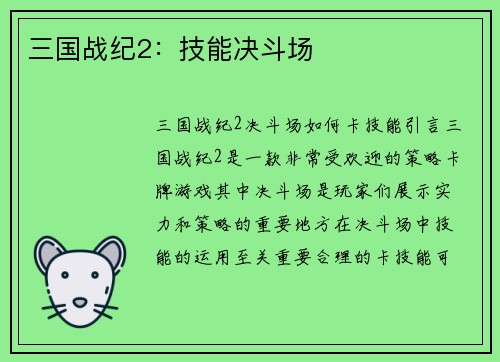 三国战纪2：技能决斗场